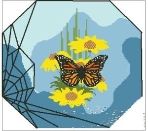 hexagon pillow -butterfly and daisies